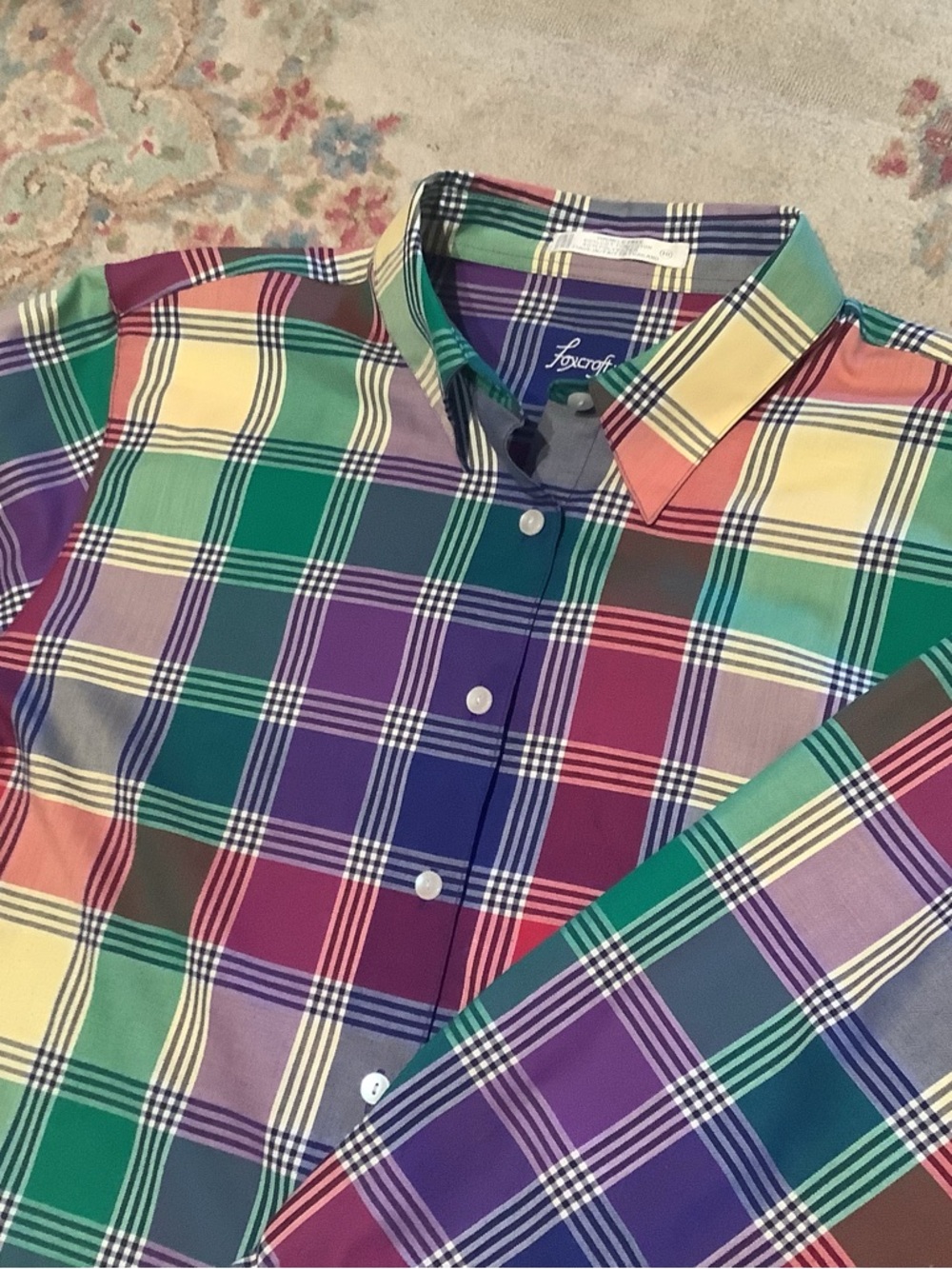Foxcroft Multicolor Plaid Button-Down Women’s Shirt Blouse Sz 18 EUC